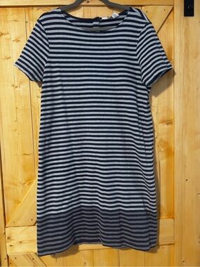 British Khaki Navy & Gray Striped T-Shirt Dress - Size L